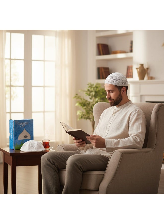 NiBU 12-Pcs Turkish Kufi Cap –Light weight, Muslim Prayer Hat, Breathable Cotton Islamic Cap for Daily Salah and for gifting, Free Size, Whtie - Image 2